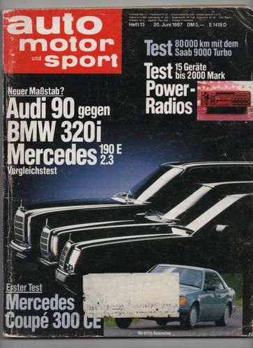 Auto Motor Sport Juni 1987 Audi 90 BMW 320i Mercedes 190E 2,3